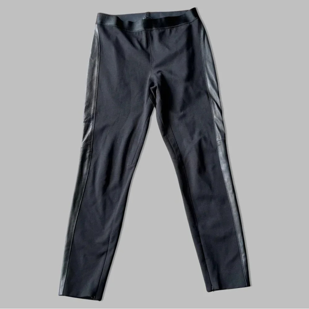 ELIE TAHARI Slim Ponte Pants With Lamb Leather Trim on Sides